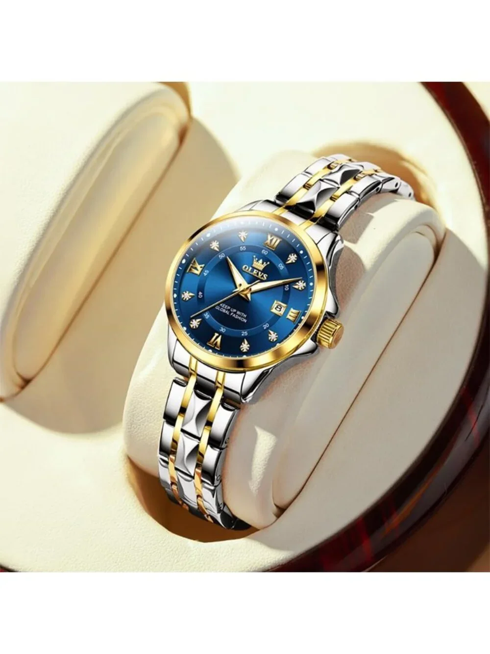 Women Silver Blue Analog Quartz Stainless Steel Waterproof Luminous Luxury Watch